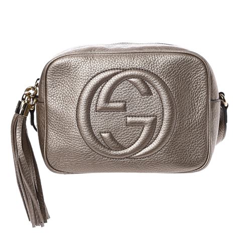 GUCCI Metallic Pebbled Calfskin Small Soho Disco Bag Golden 